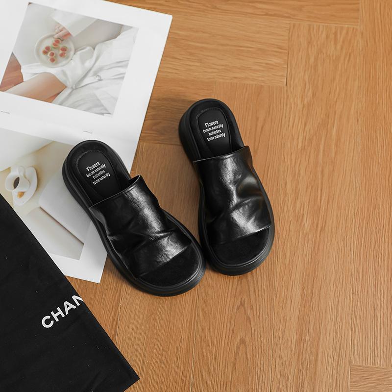 Pleated feeling~ versatile slippers women's thick-soled outer wear is comfortable and not tired, cool feet slippers women's retro open-toe one-wo