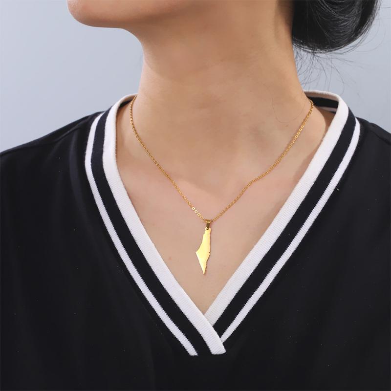 Israel Palestine Map Pendant Necklace For Women Men Arabic African Jamaica Stainless Steel Gold Color Chain Necklaces Jewelry