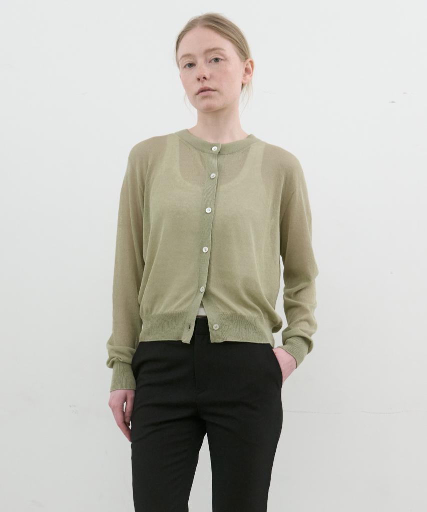 POSZER Linen Blend Knit Cardigan (Sage Olive)