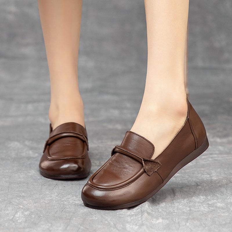 Single Shoes Women's New Spring Casual Flat-soled Small Leather Shoes, the First Layer of Cowhide Retro and Comfortable One-pedal Mother Shoes