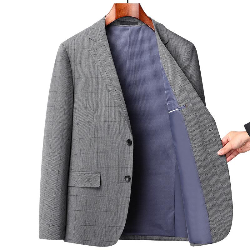 Тонкие мужские костюмы на весну и осень, не требуют глажки, облегающие, клетчатые костюмы для молодежи и среднего возраста, повседневные однобортные костюмы