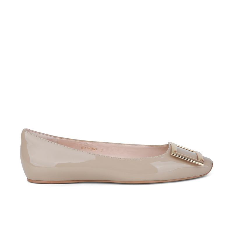 Премиальная кожа квадратный носок квадратная пряжка неглубокий вырез универсальные балетки для работы одинарные туфли женские