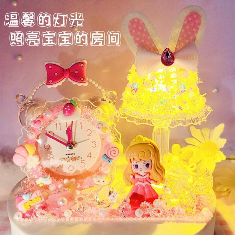 DIY Crystal Resin Clock Craft Kit Kids Girls Handmade Night Light Decor Gift Set