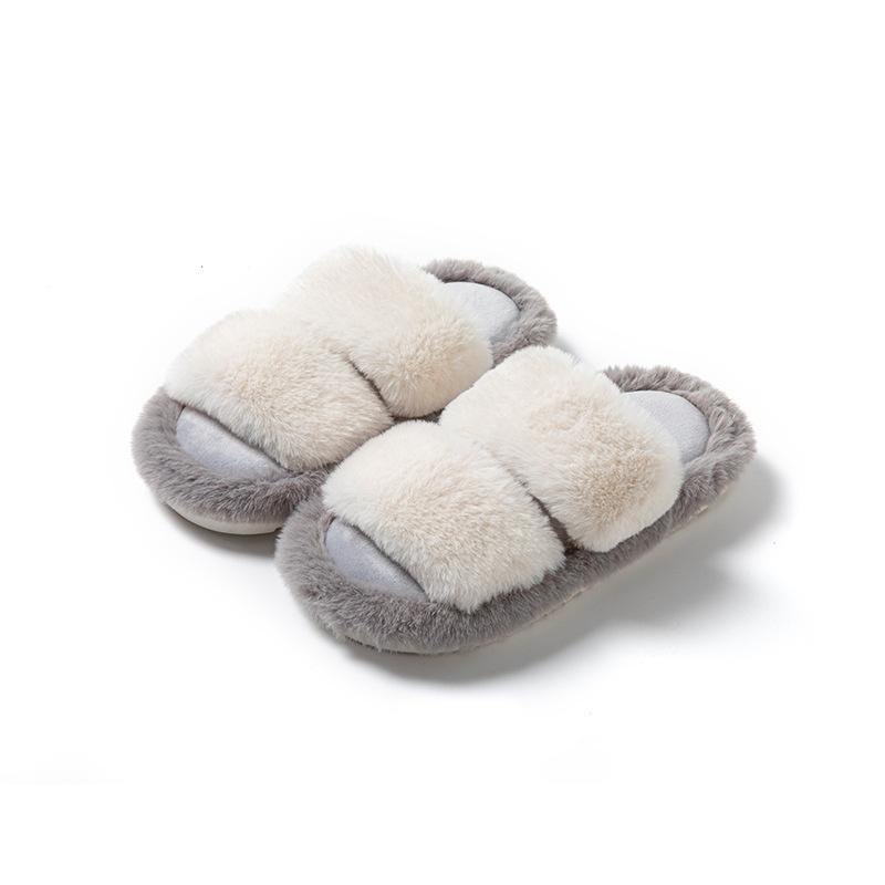 Parallel Bars Contrasting Cotton Slippers Breathable Dopamine Fluffy Slippers Home Ins Plush Slippers
