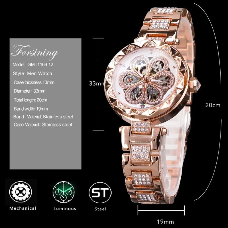 Ladies' Light Luxury Fashion Water Diamond Hollow Mechanical Watch Waterproof Luminous Automatic Mechanical Watch