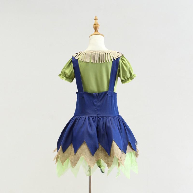 Halloween Kids Costume Girls Scarecrow Witch Dress Role Play Outfit 4pcs Set