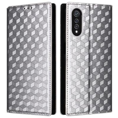 Для Cubot X70 Чехол С Тиснением Ромбами из Искусственной Кожи Магнитный Автопоглощающий Чехол Для Телефона - Серебристый