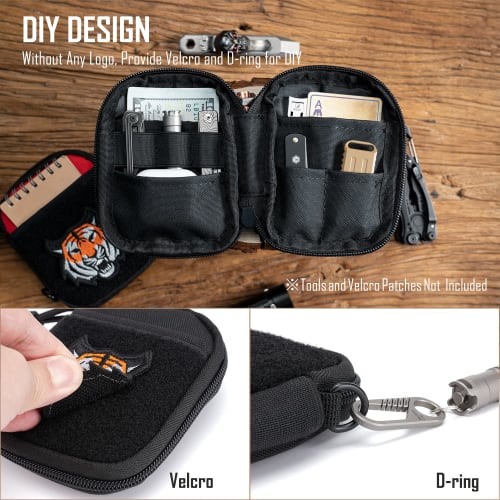 SP1 EDC Pouch, Pocket Organizer, Mighty Pouch for Men, EDC Bag with Patch Area, Small Tool Pouch with D-Ring, Elastic Organizer Utility Pouch for Mult