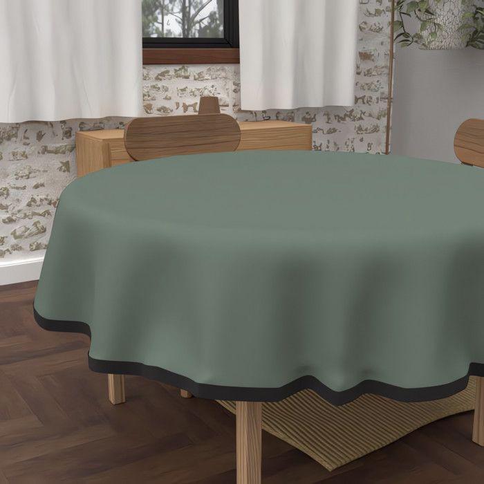 Round Anti-stain Tablecloth In Washed Microfiber Diameter 180 Cm BOHEME Khaki, by Soleil d'Ocre