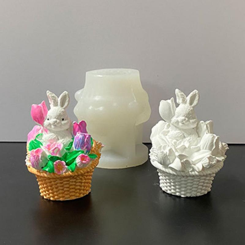 Цветочная корзина Кролик Силиконовая форма для свечей DIY Кролик Мыло Смола Гипсовый набор для изготовления животных Форма для домашнего декора Подарки