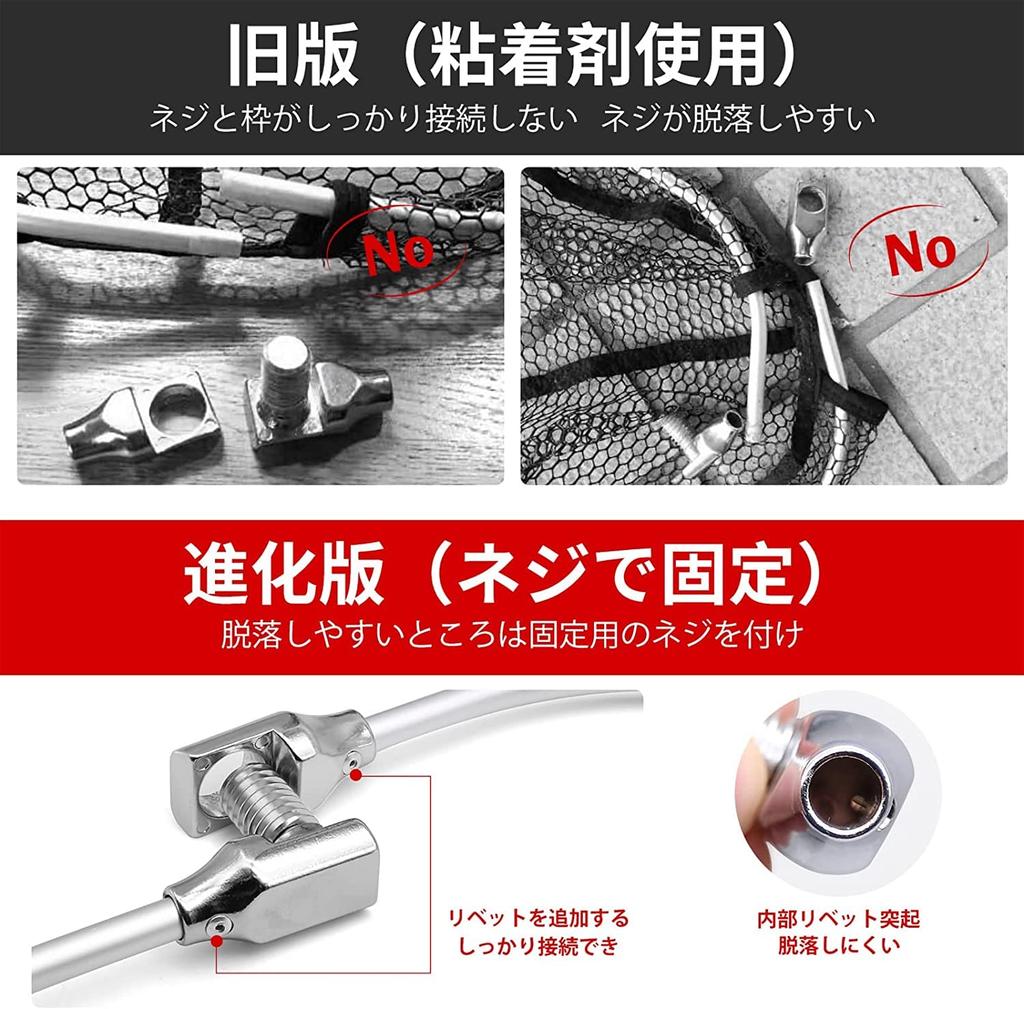 SANLIKE Landing Net Ash Joint Aluminum Large Ash Net Folding Rubber Coating Net Oval Frame L Size Ash Frame 52 x 65cm Net Joint Red