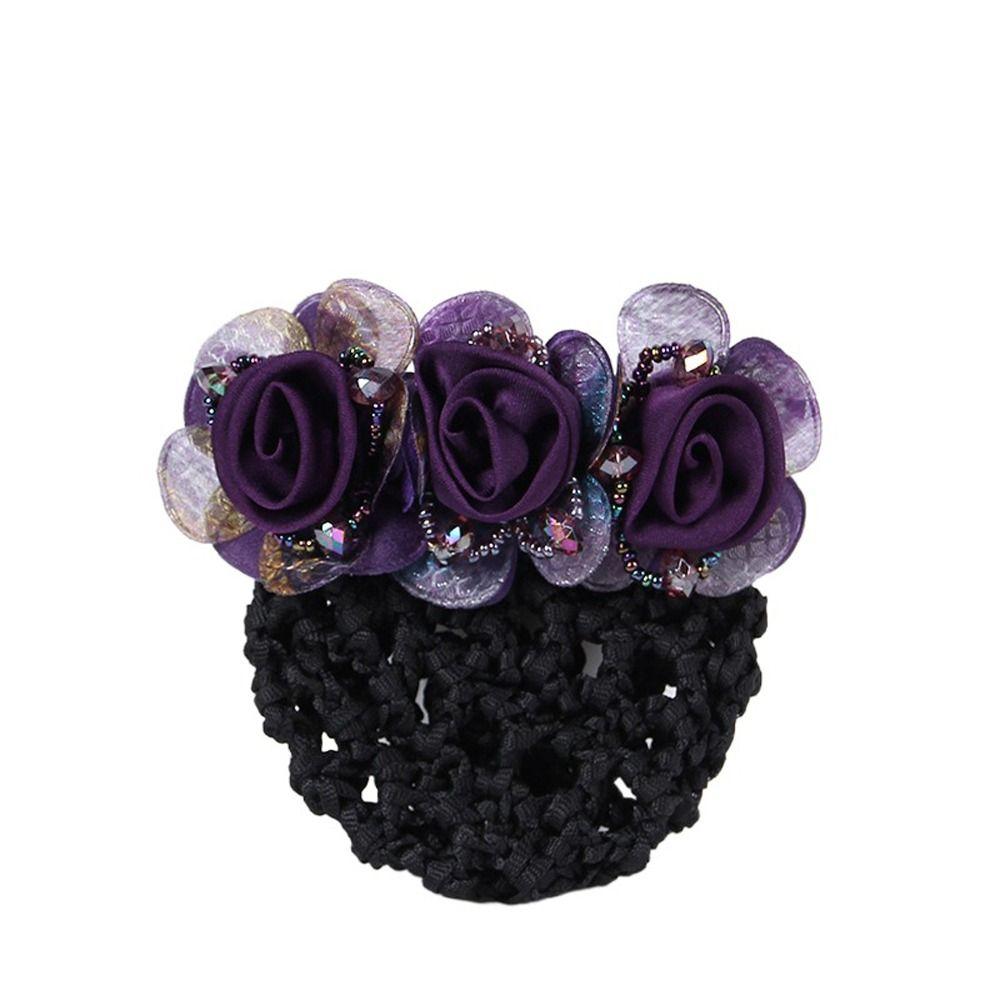 Beaded Mesh Floral For Nurses Crochet Hair Clip Spring Clip Women Bun Net Crystal Hairnet Cover Zircon Flower Bun Snood