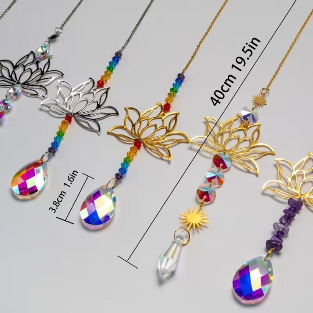 Hollow Glass Sun Catcher Exquisite Wind Chimes Window Decor Crystal Lotus Pendant Outdoor Indoor