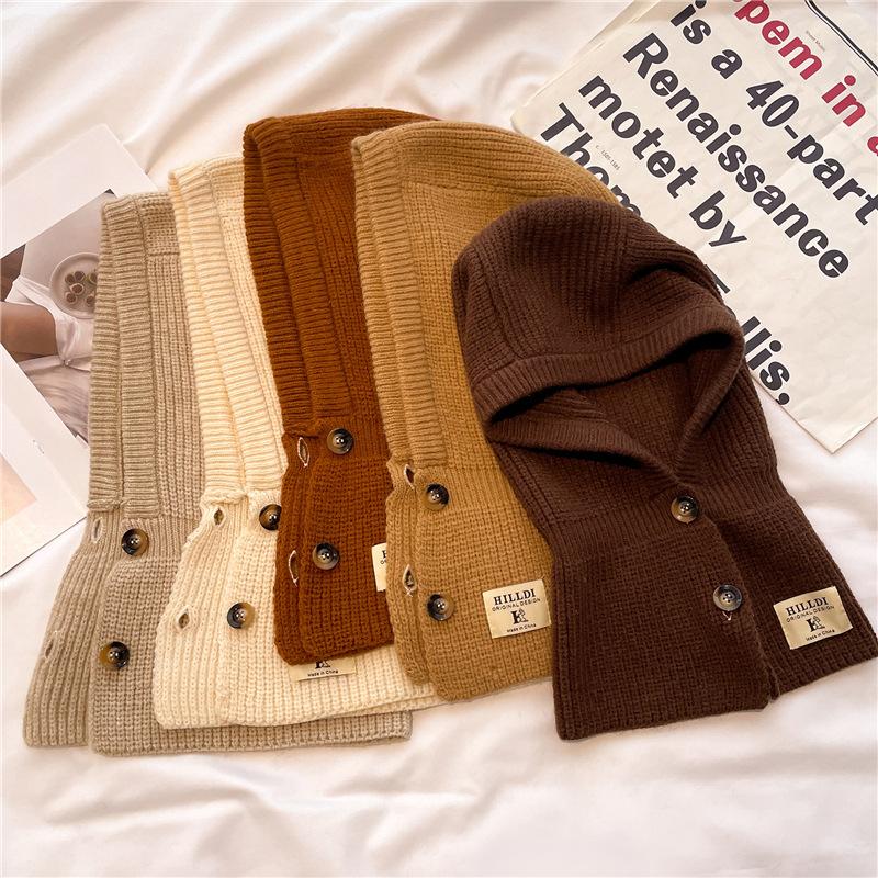 Зимний шарф, теплая вязаная накидка на шею, шерстяная шапка, балаклава, однотонный шарф