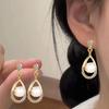 Women Necklace Earring Set Faux Pearl Rhinestone Decor Waterdrop Shape Hollow Out Exquisite Stainless Neck Ear Decoration Jewelry Hanging Earrings