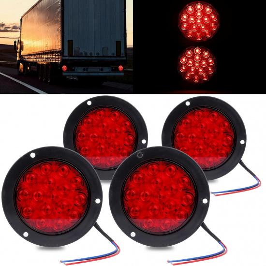 LIGBT 4Pcs 4 Inch Red Led Round Trailer Tail Lights 16 LED 4" Led Trailer Stop Brake Turn Tail Lights Waterproof Led Trailer Light For Truck Boat RV