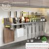 Punch-Free Wall-Mounted Kitchen Storage Rack: Seasonings, Chopsticks, and Knife Holder.