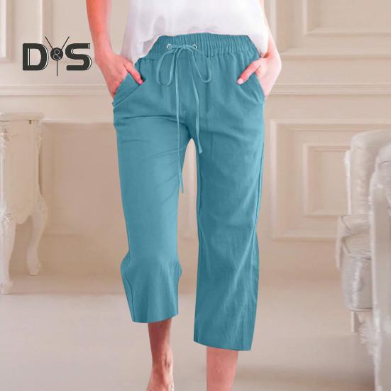 Женские летние брюки, спортивные штаны, однотонные, прямые, с мягкой эластичной резинкой на талии, брюки до середины икры, укороченные брюки