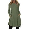 Женская мода повседневное сплошной цвет пуловер с круглым вырезом свободное платье с длинным рукавом