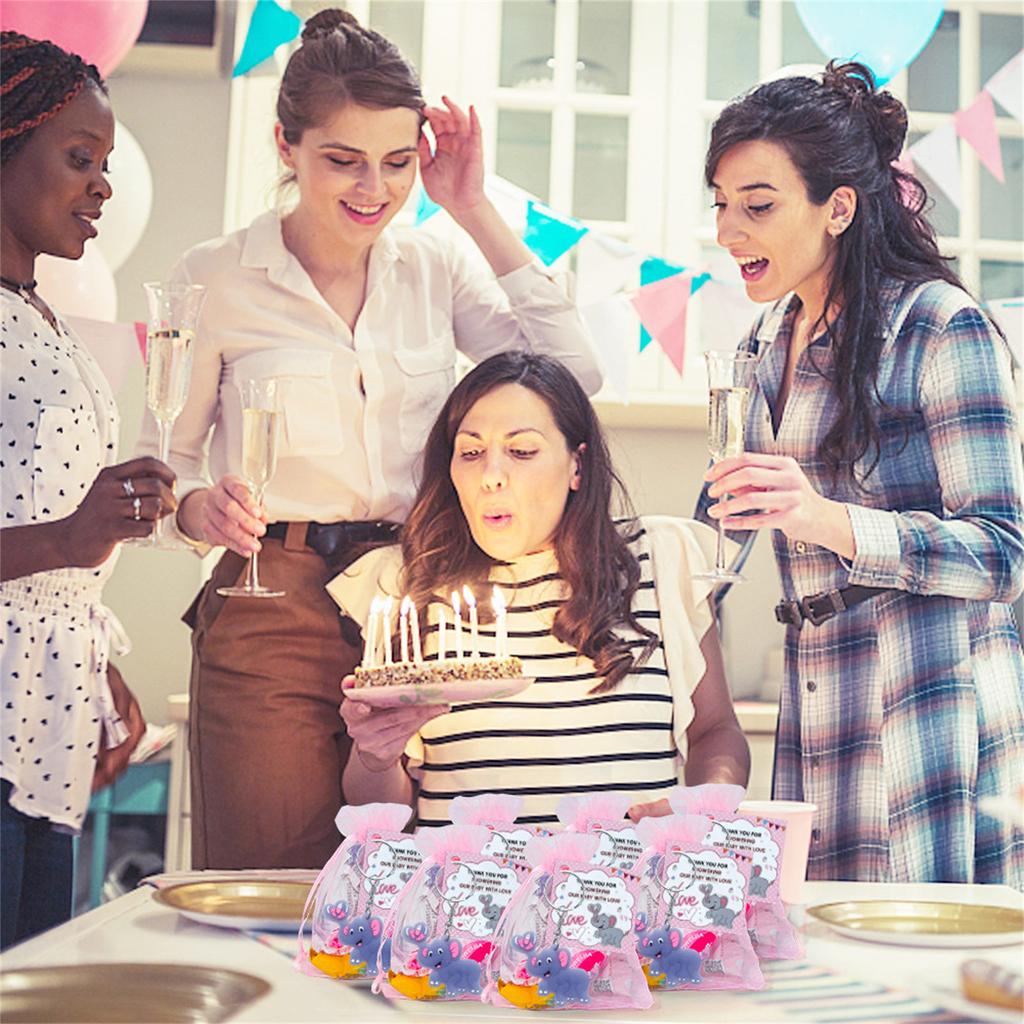 Брелки в виде слонов оптом 24 шт. Украшения для детского душа с мешочком из органзы Подарок в знак благодарности гостю на вечеринку Сувенир