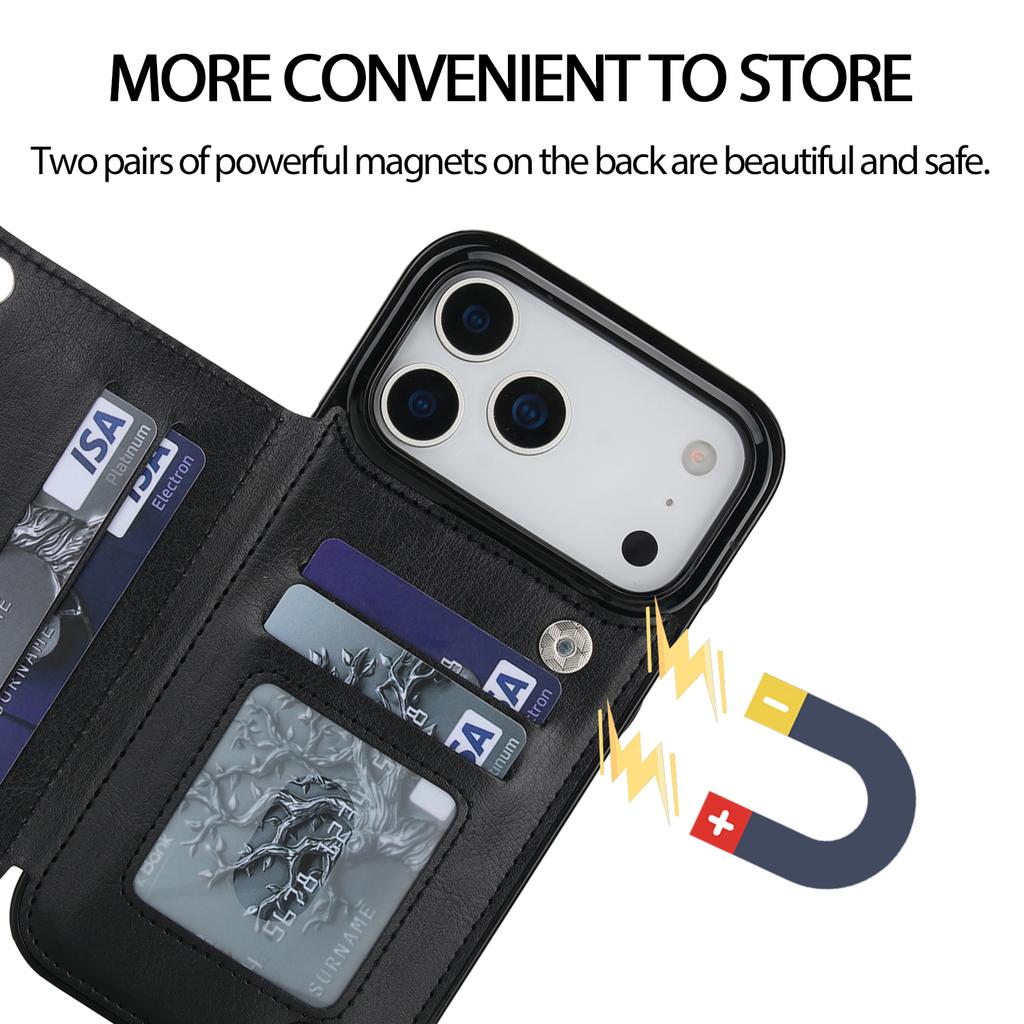 Leather Case for For IPhone 16 Pro Max 17 Air 16e 15 Plus 14 13 Mini 12 11 7 8 Xs Xr SE 3 Double Buckle Flip Card Holder Wallet