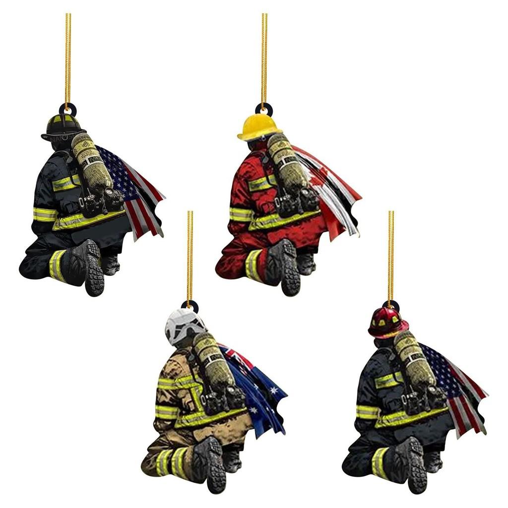 Рождественское акриловое очаровательное украшение «Пожарный» для елки и красочный автомобильный аксессуар