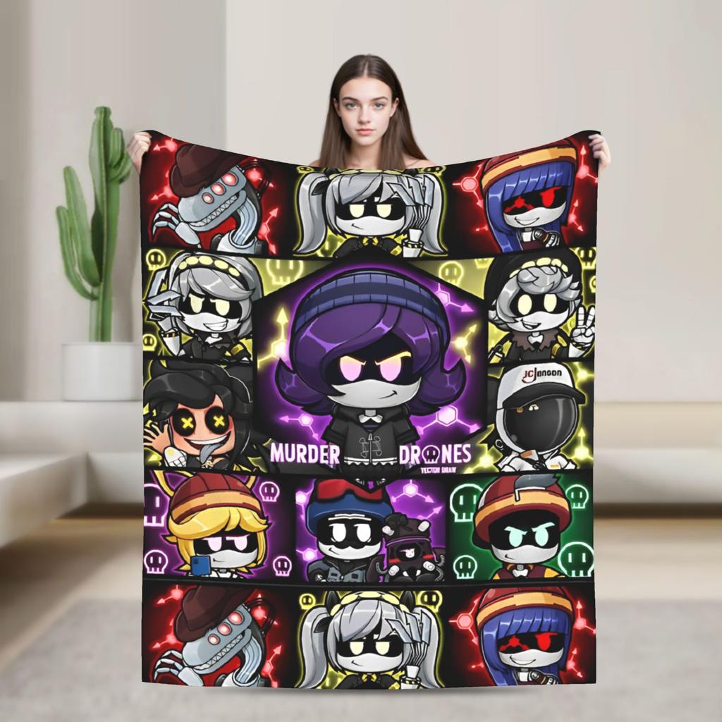Murder Drones Blanket  Super Warm Aesthetic Plush Throw Blanket For Kids Adult Outdoor Flannel Bedspread Bed Cover