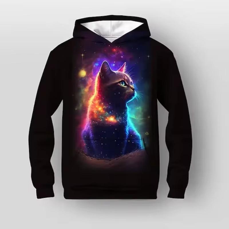 Девочки 3D графика Мультфильм кот Толстовка Длинный рукав 3D принт Осень Зима Активный Мода Милый Полиэстер Дети На открытом воздухе На каждый день Повседневные