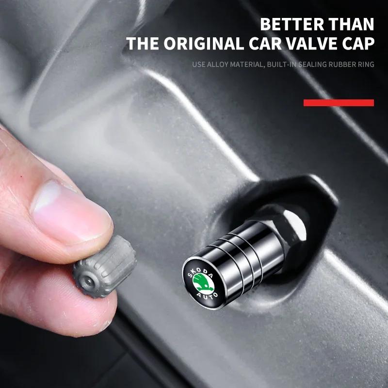 Car Sticker 2026 Hot 4Pcs Car Wheel Tire Valve Stem Caps Airtight Cover For Skoda Fabia Octavia A7 RS Superb Rapid Yeti Karoq Ro