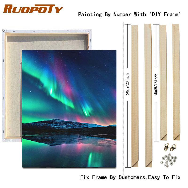 RUOPOTY Frame Picture Diy Painting By Numbers For Adults Green Aurora Landscape Canvas By Numbers For Home Decors Artwork