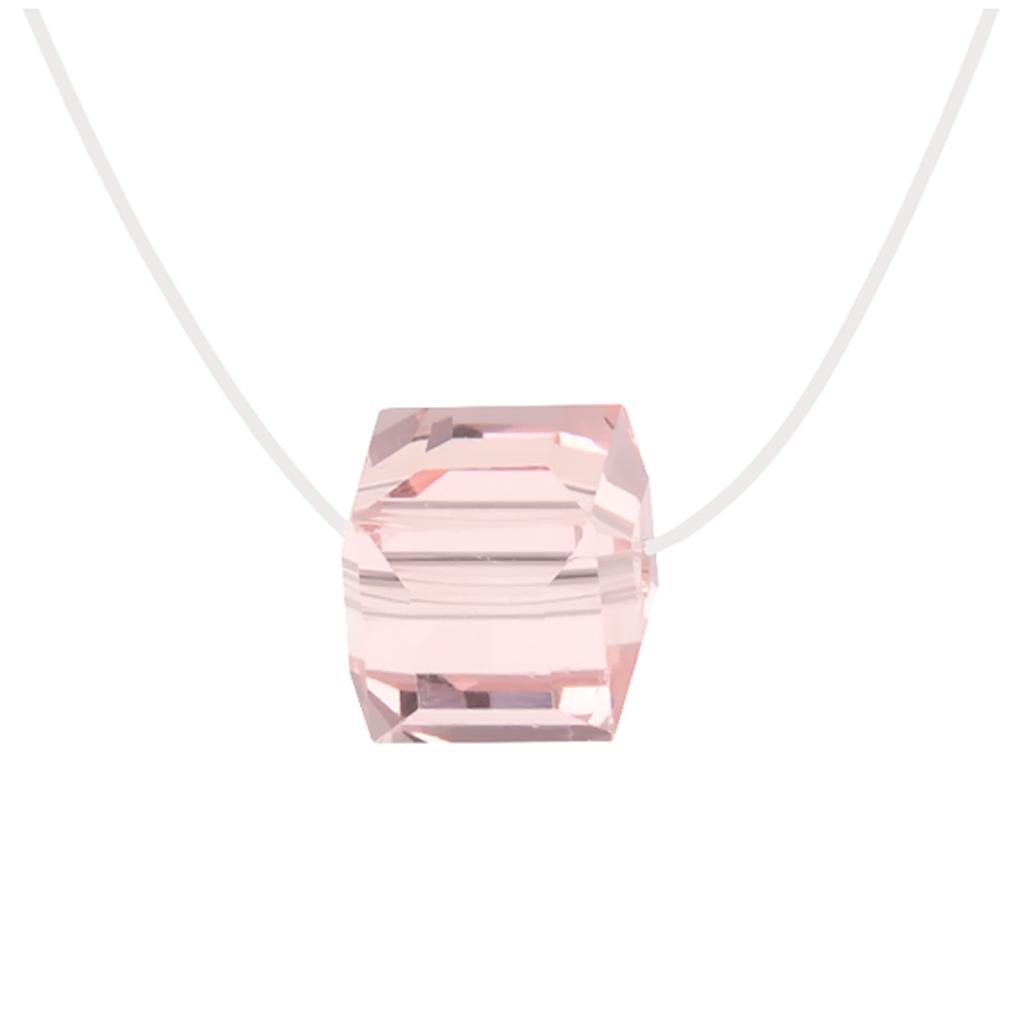 Les Trésors De Lily [R1917] - Pink 'Sissi' Silver Necklace (rhodium) - Crystal Cube 10mm