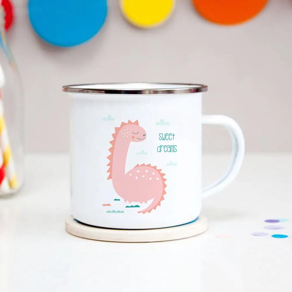 Happy Birthday Boys Girls Enamel Cocoa Mugs Home Party Cartoon Dinosaur Kids Drink Juice Cola Milk Cups Child Baby Birthday Gift