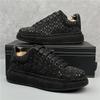 Luxury Trend Designer Men's Charm Black Rhinestones Lace Up Platform Causal Shoes Male Flats Moccasins Sports Walking Sneakers