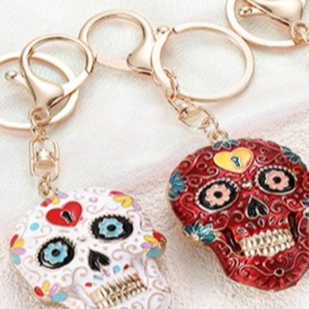 With Buckle Skeleton Keyring Mandala Skull Key Chain Pedant Bag Charm Pendant Skull Keychains Car