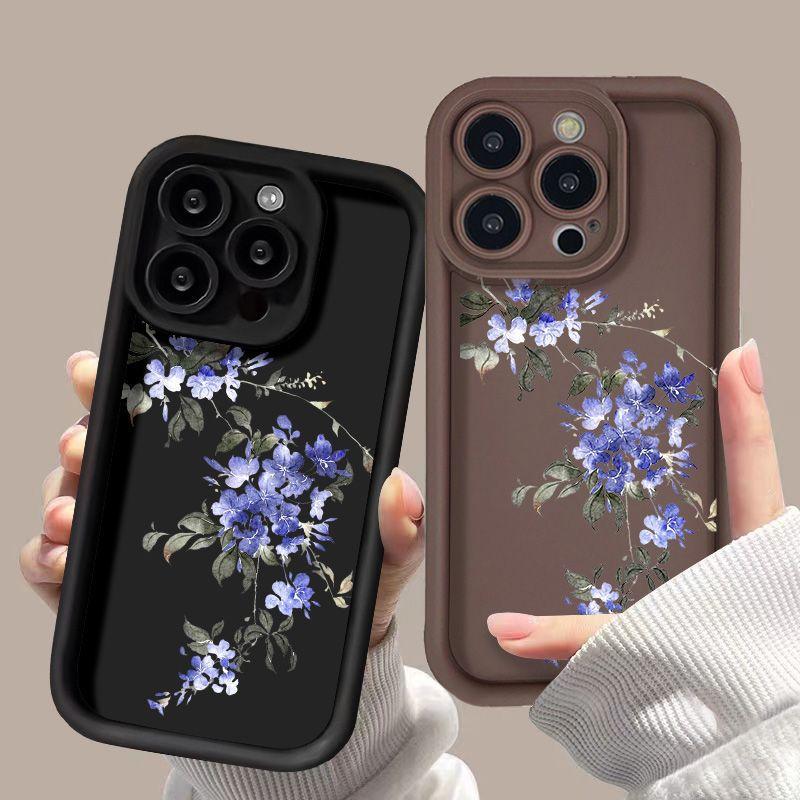 Простой синий цветок для чехла телефона iPhone17PorMax 14 Apple 13 матовый 12/15 защитный чехол