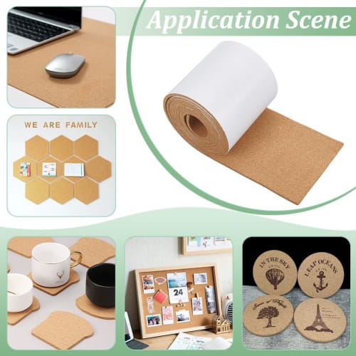 BENECREAT 3m*15cm Self-Adhesive Cork Sheet, 6mm Thick, Cork Roll, Heat-Insulating, Non-Slip, for Coasters, Chair Mats, Wall Decor, Picture Displays, H