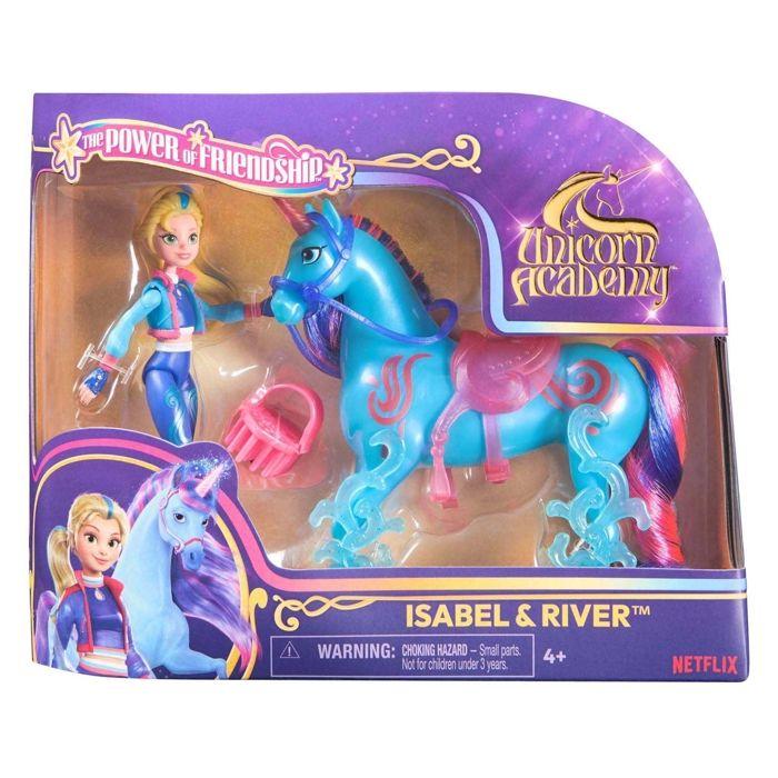 Jouet - Licorne River + Poupée Isabel - Bleu - Inspiré par Netflix - 2 pièces