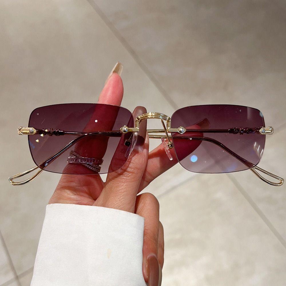 Rimless Metal Rectangle Sunglasses Men Women Fashion Vintage Shades Brand Design Trendy Ocean Lenses Sun Glasses Uv400 Eyewear