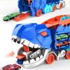 1 Set Dinosaur Swallow Truck Toy with Small Alloy Car Foldable Track Portable Handle Inertial Drive Dinosaur Container Carrier Vehicle Toy Boys Girls
