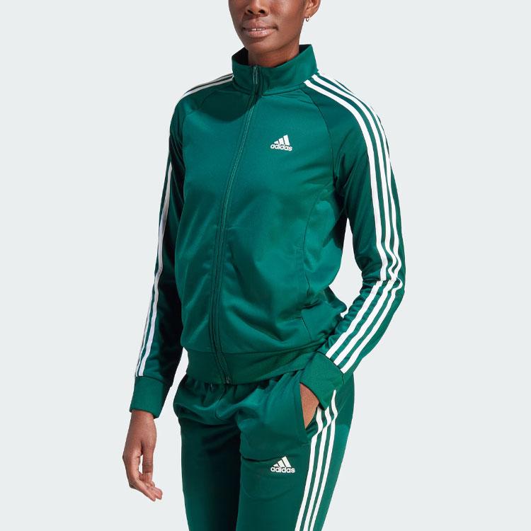 adidas Спортивная куртка Primegreen Essentials, цветные блоки, ретро-спортивная повседневная куртка с воротником-стойкой, женская куртка, лесной зеленый IM2821