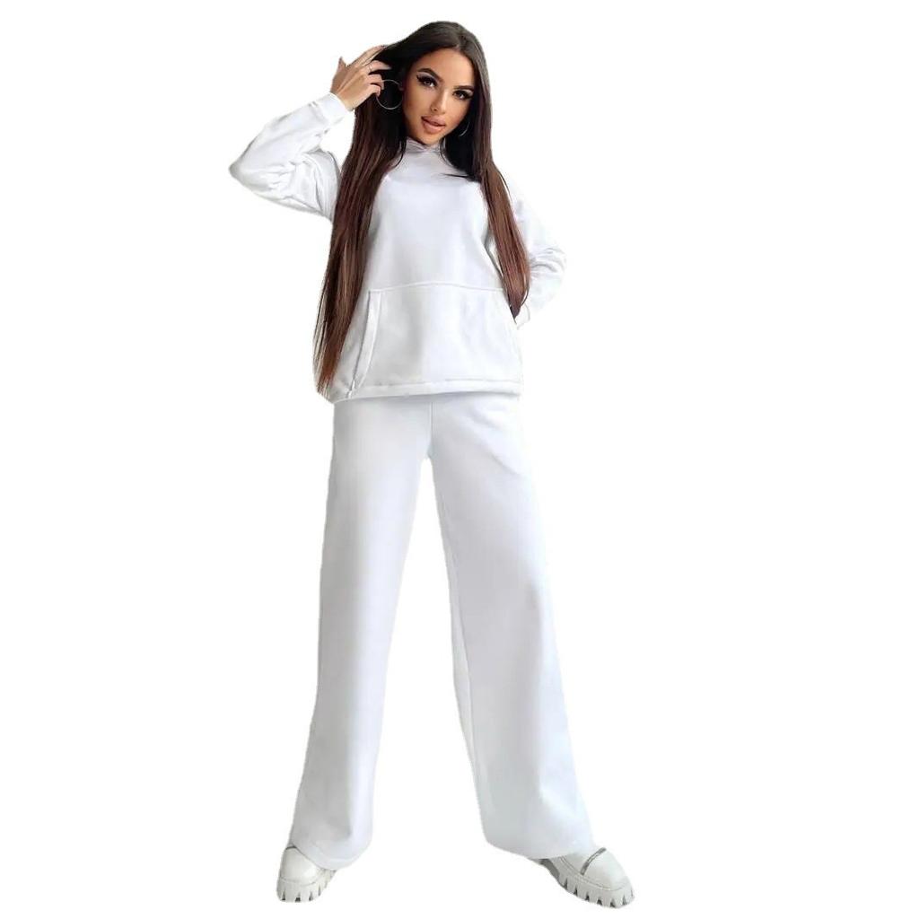 New Spring Autumn Casual Loungewear Set Loose Long Sleeve Wide Leg Pants 2 Piece Outfit Comfortable Elegant Women Fashion