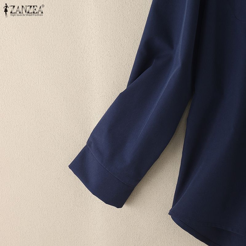 ZANZEA Женская повседневная однотонная блузка с v-образным вырезом и длинным рукавом