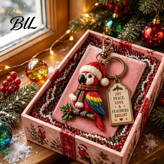 Holiday Gift for Co-workers Christmas Keychain with Box, Cute Santa Claus Snowman Highland Cow Winter Keepsake Reindeer Bag Charm, Keyring Pendant,