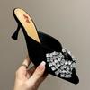 Fashion Luxury Rhinestone Bow Women Sandals High Quality Pointed Toe Thin Heel Slide Sandals Fashion Comfort Party Plus Size Dress Shoes