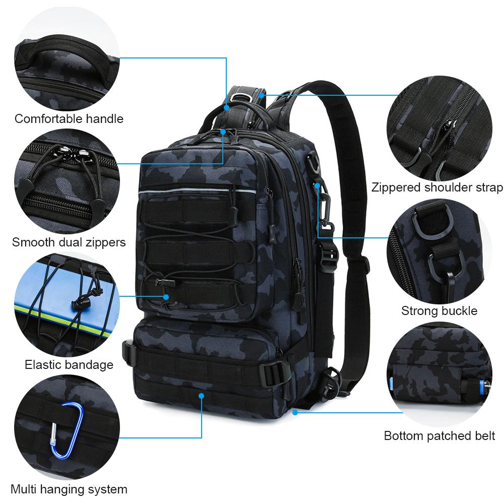 Fishing Tackle Backpack Storage Bag Outdoor Shoulder Backpack Water Resistant Fishing Gear Bag Cross Body Sling Bag