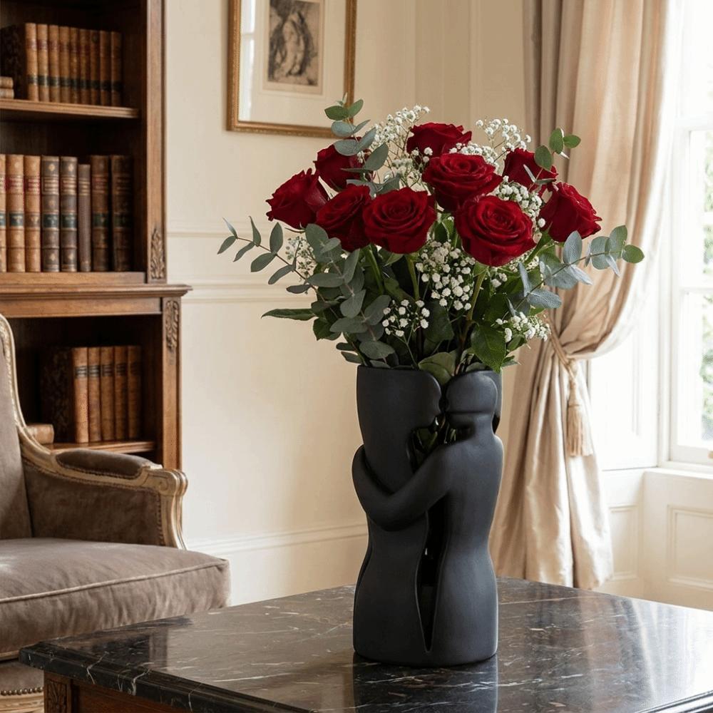 Abstract Shape 3D Couple Flower Vase Black Flower Holder Lovers Ornament Sculpture  Bedroom