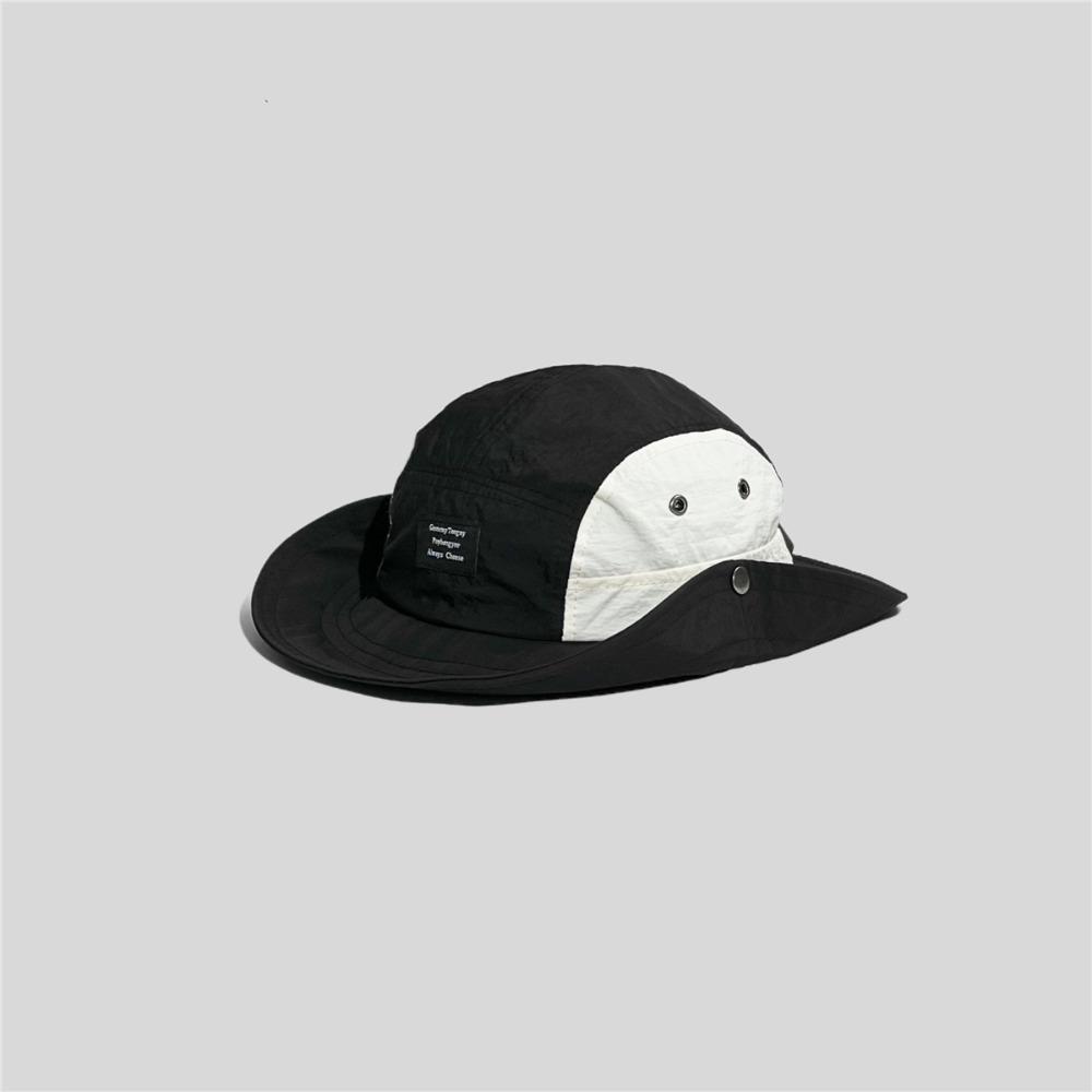 Splicing Color Drawstring Fisherman Hat Cotton Hiking Hat Breathable Wide Brim Sun Hat Travel