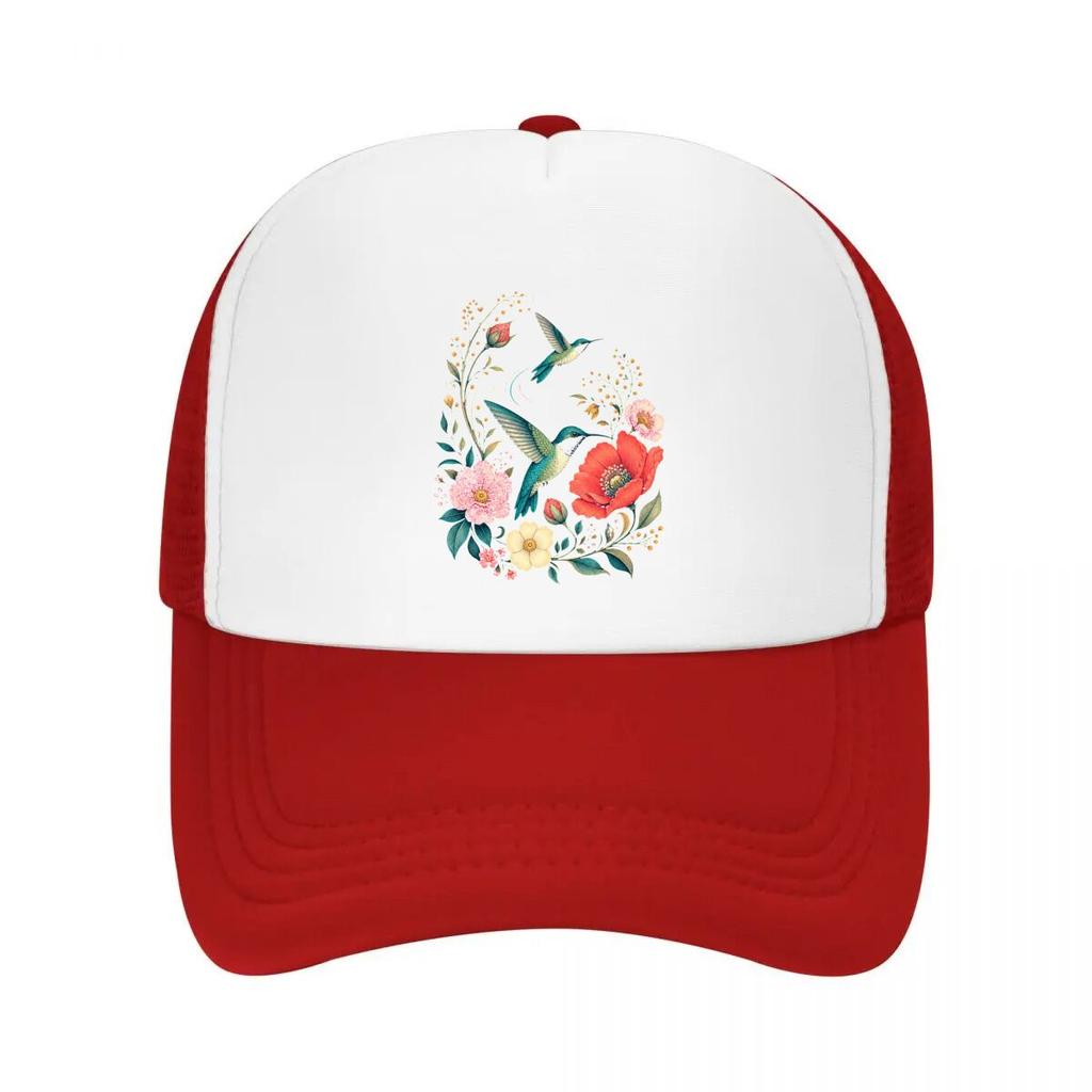 Vibrant Hummingbird Wildflower Botan Mesh Baseball Cap Casual Hat Outdoor For Womens Unisex FeUnisex