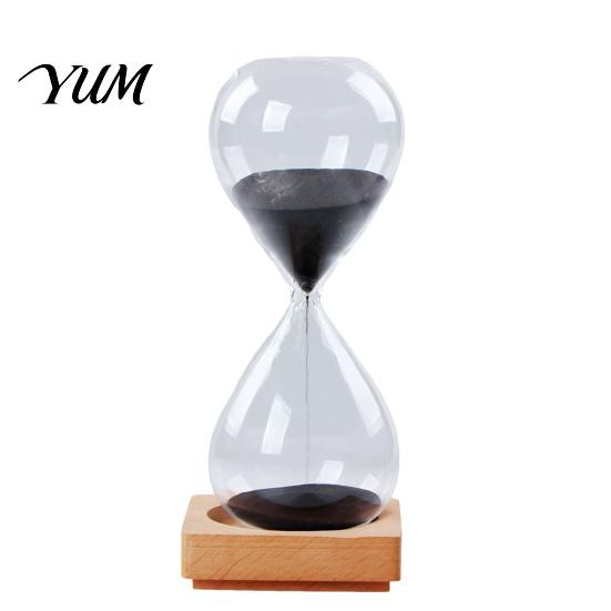 Productivity Timer for Reading 5 Minutes Glass Hourglass with Wooden Base, Modern Decorative Sand Timer, Base Time Management Tool Drop Shape