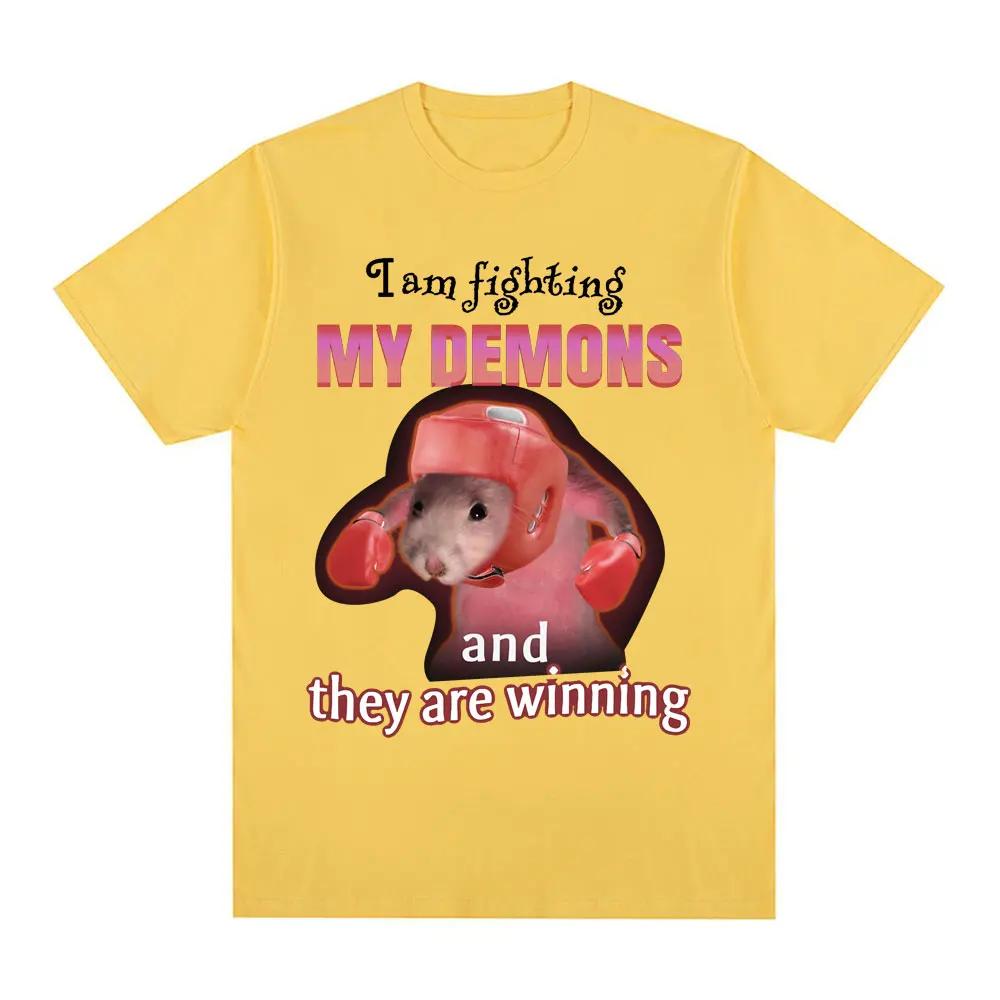 Funny I Am Fighting My Demons and The Are Winning Rat Meme Tshirt Women Fashion Creative T Shirts Short Sleeve Tshirts